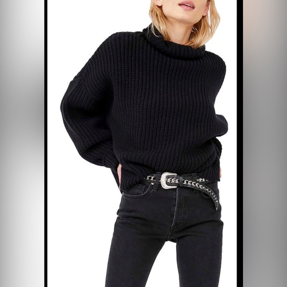 Free People Sweaters - Free People Swim Too Deep Turtleneck Sweater Chunky Knit Black ,Small